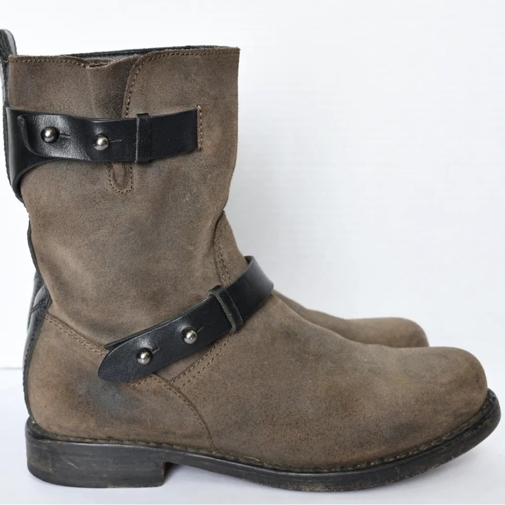 rag & bone New York Brown Suede Leather MOTO Biker Mid Calf Boots